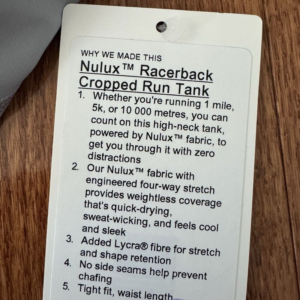 Lululemon Nulux Racerback Cropped Run Tank Women’s Size 6 Silver Lightweight NWT - Picture 4 of 9